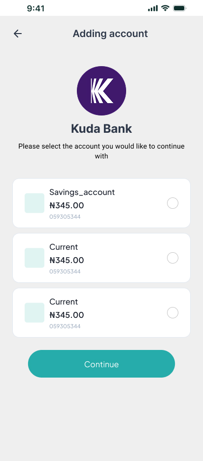 Select account screen
